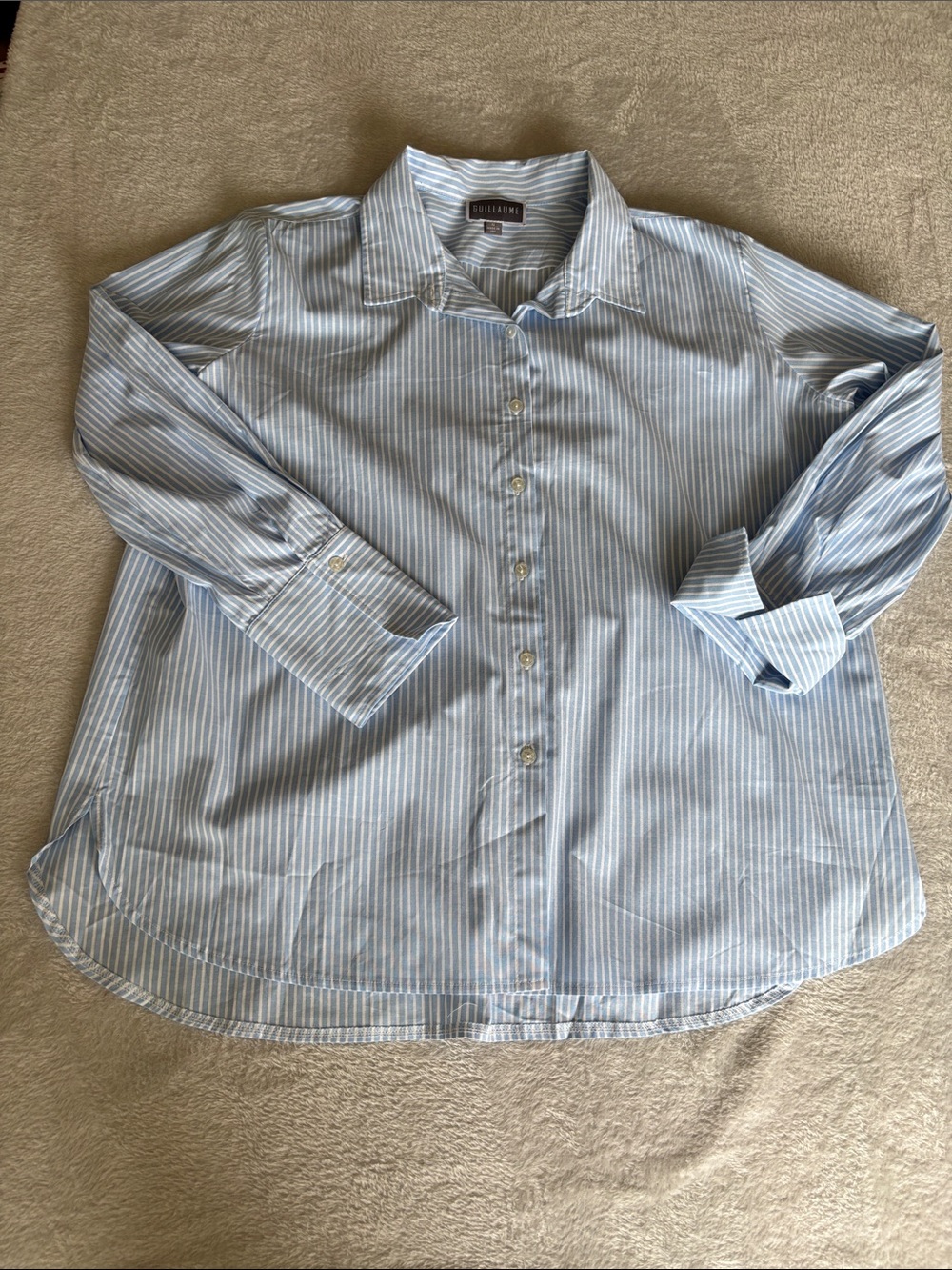 Guillaume Women’s Light Blue Stripe Button-Up Shirt Classic Fit 1X EUC